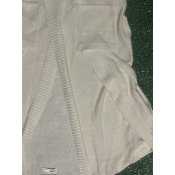 Sonoma Beige Open Front Cardigan Sweater Size M Ribbed Knit Pockets Cotton Blend - Picture 2 of 4